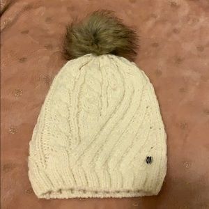 Ralph Lauren Cream Knitted Beanie Faux Fur